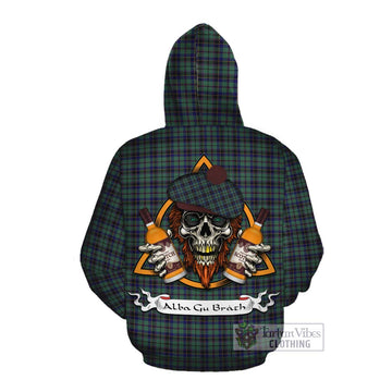 Stephenson (Stevenson) Tartan Cotton Hoodie with Family Crest and Bearded Skull Holding Bottles of Whiskey Pullover Hoodie - Tartan Vibes Clothing