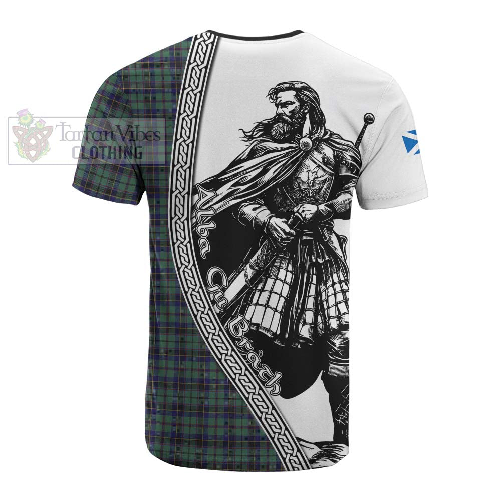 Stephenson (Stevenson) Tartan Clan Crest Cotton T-shirt with Highlander Warrior Celtic Style - Tartan Vibes Clothing