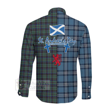 Stephenson (Stevenson) Tartan Long Sleeve Button Shirt Happy St. Andrew's Day Half Tartan Style Men's Shirt - Tartan Vibes Clothing