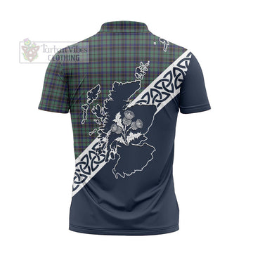 Stephenson (Stevenson) Tartan Zipper Polo Shirt Featuring Thistle and Scotland Map - Tartanvibesclothing Store