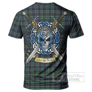 Stephenson (Stevenson) Tartan T-Shirt with Family Crest Celtic Skull Style - Tartan Vibes Clothing
