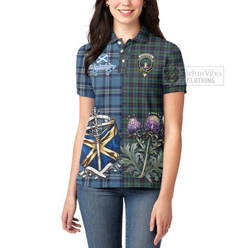 Stephenson (Stevenson) Tartan Women's Polo Shirt Happy St. Andrew's Day Half Tartan Style - Tartan Vibes Clothing