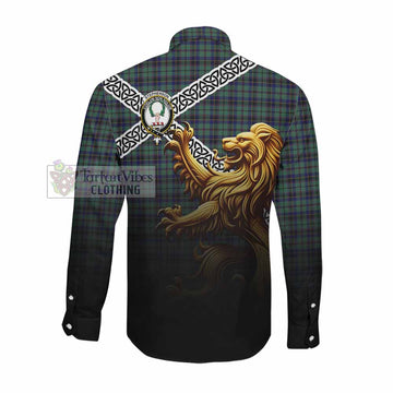 Stephenson (Stevenson) Crest Tartan Long Sleeve Button Shirt with Golden Lion Emblem Celtic Style Men's Shirt - Tartan Vibes Clothing
