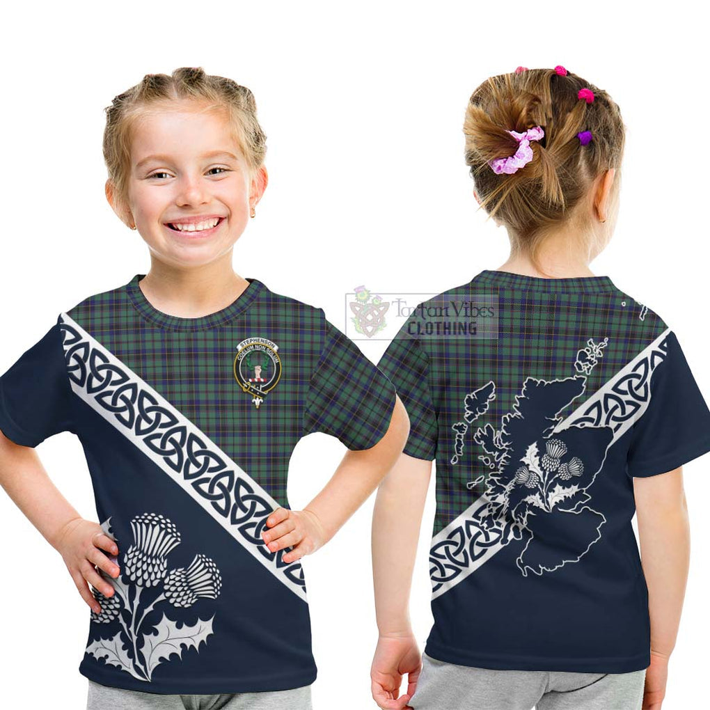 Stephenson (Stevenson) Tartan Kid T-Shirt Featuring Thistle and Scotland Map - Tartan Vibes Clothing