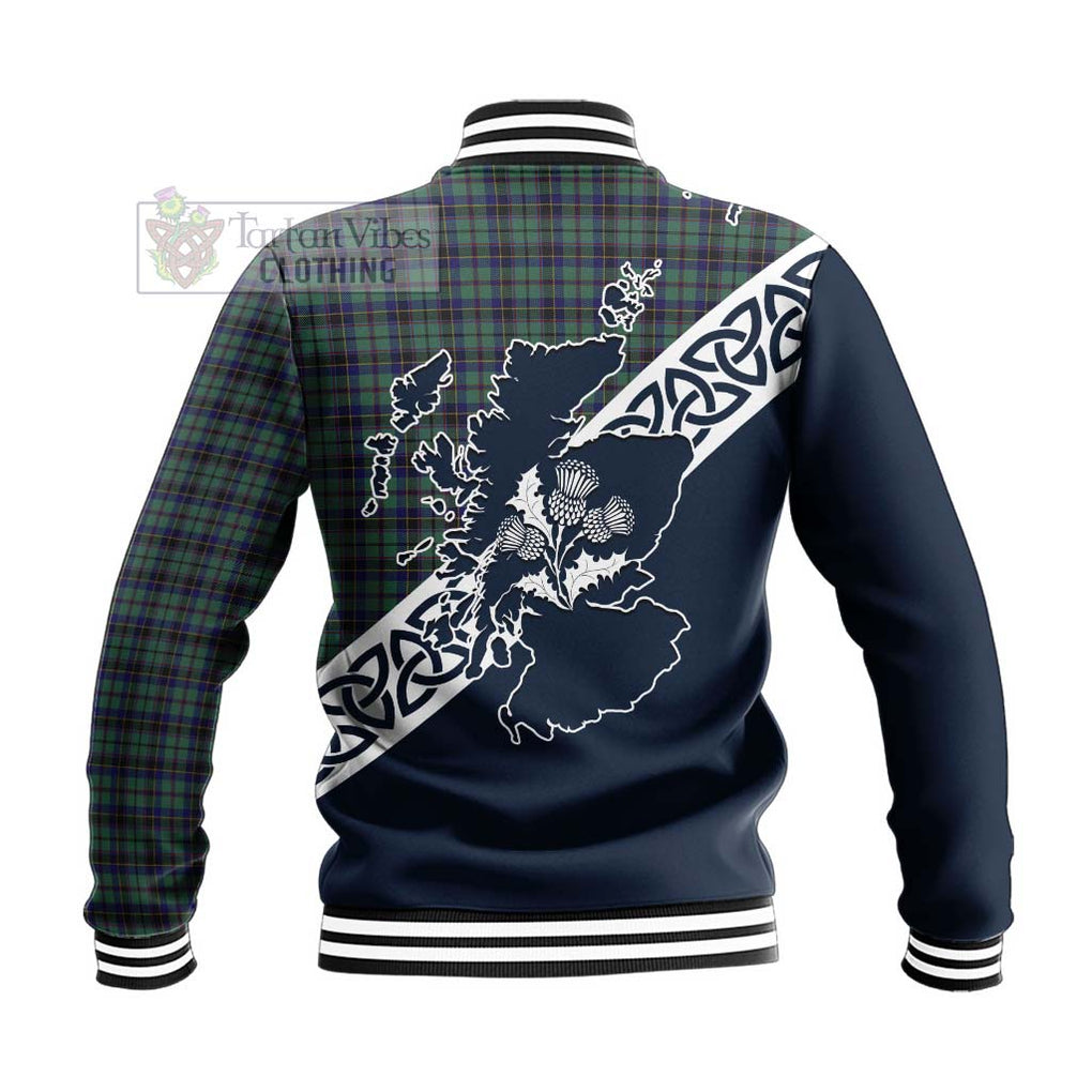 Stephenson (Stevenson) Tartan Baseball Jacket Featuring Thistle and Scotland Map - Tartan Vibes Clothing