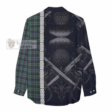 Stephenson (Stevenson) Tartan Women's Casual Shirt with Family Crest Cross Sword Thistle Celtic Vibes - Tartan Vibes Clothing