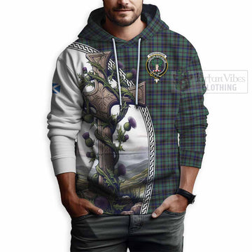 Stephenson (Stevenson) Tartan Hoodie with Family Crest and St. Andrew's Cross Accented by Thistle Vines - Tartan Vibes Clothing