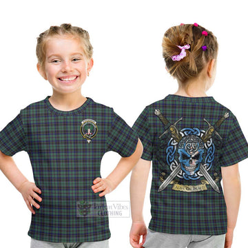 Stephenson (Stevenson) Tartan Kid T-Shirt with Family Crest Celtic Skull Style - Tartan Vibes Clothing