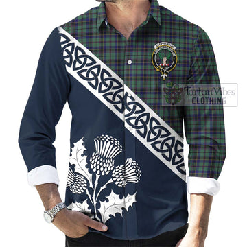 Stephenson (Stevenson) Tartan Long Sleeve Button Shirt Featuring Thistle and Scotland Map Men's Shirt - Tartan Vibes Clothing