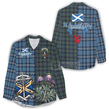 Stephenson (Stevenson) Tartan Women's Casual Shirt Happy St. Andrew's Day Half Tartan Style - Tartan Vibes Clothing