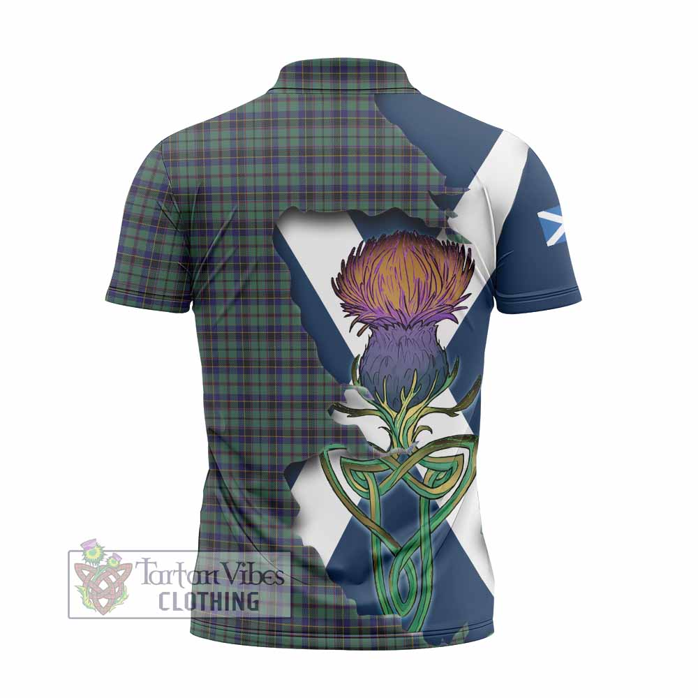 Tartan Vibes Clothing Stephenson (Stevenson) Tartan Family Crest Zipper Polo Shirt Scottish Thistle Celtic Inspired