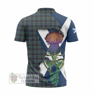 Tartan Vibes Clothing Stephenson (Stevenson) Tartan Family Crest Zipper Polo Shirt Scottish Thistle Celtic Inspired