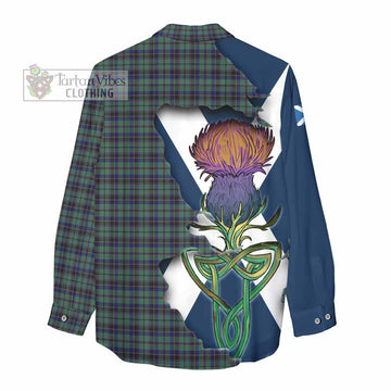 Tartan Vibes Clothing Stephenson (Stevenson) Tartan Family Crest Women's Casual Shirt Scottish Thistle Celtic Inspired