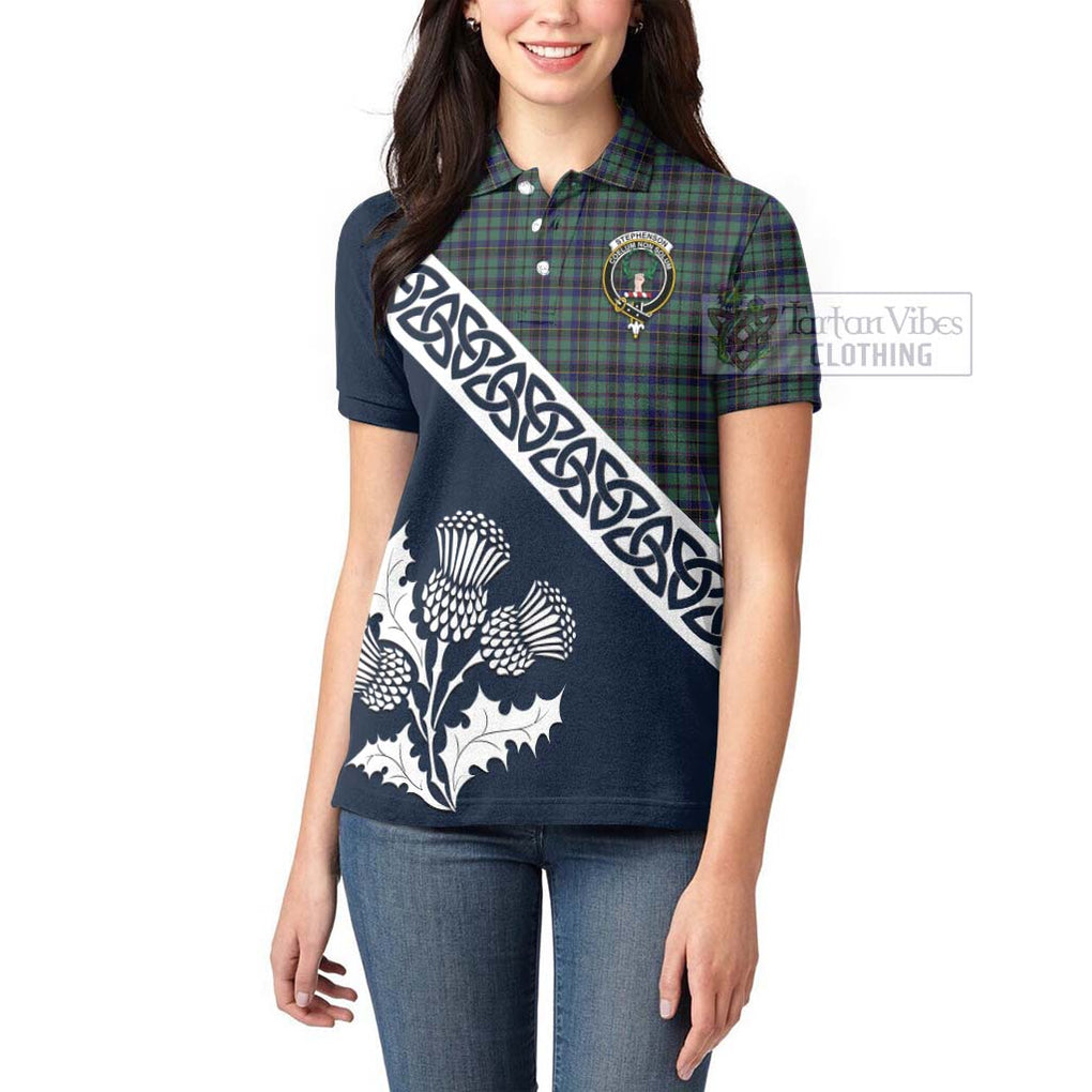 Stephenson (Stevenson) Tartan Women's Polo Shirt Featuring Thistle and Scotland Map - Tartanvibesclothing Store