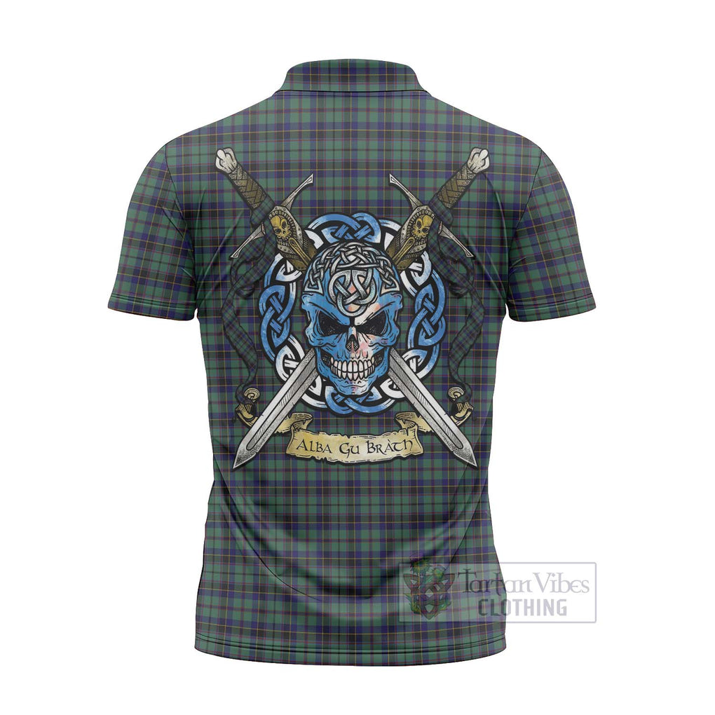Stephenson (Stevenson) Tartan Zipper Polo Shirt with Family Crest Celtic Skull Style - Tartan Vibes Clothing