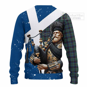 Stephenson (Stevenson) Tartan Knitted Sweater with Family Crest Scottish Bagpiper Vibes - Tartan Vibes Clothing