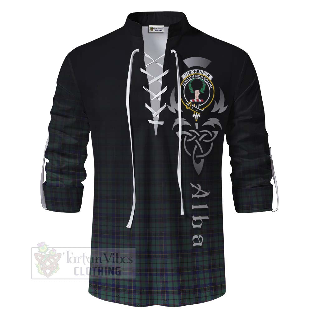 Tartan Vibes Clothing Stephenson (Stevenson) Tartan Ghillie Kilt Shirt Featuring Alba Gu Brath Family Crest Celtic Inspired