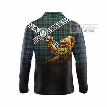 Stephenson (Stevenson) Crest Tartan Long Sleeve Polo Shirt with Golden Lion Emblem Celtic Style - Tartan Vibes Clothing
