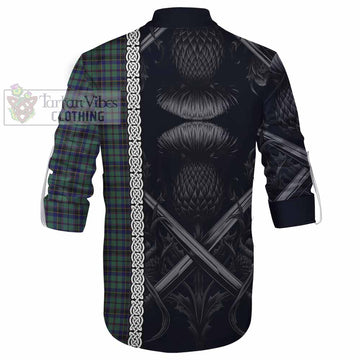 Stephenson (Stevenson) Tartan Ghillie Kilt Shirt with Family Crest Cross Sword Thistle Celtic Vibes - Tartan Vibes Clothing