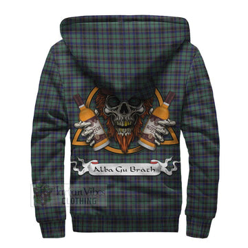 Stephenson (Stevenson) Tartan Sherpa Hoodie with Family Crest and Bearded Skull Holding Bottles of Whiskey - Tartan Vibes Clothing