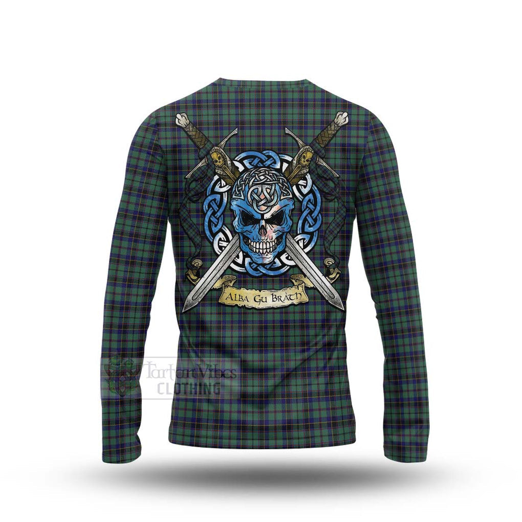 Stephenson (Stevenson) Tartan Long Sleeve T-Shirt with Family Crest Celtic Skull Style - Tartan Vibes Clothing