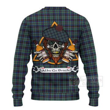 Stephenson (Stevenson) Tartan Ugly Sweater with Family Crest and Bearded Skull Holding Bottles of Whiskey - Tartan Vibes Clothing