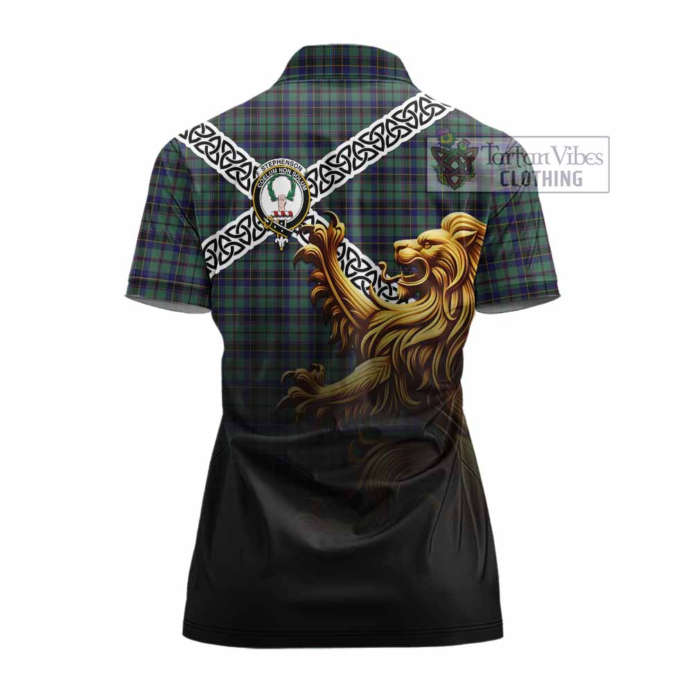 Stephenson (Stevenson) Crest Tartan Women's Polo Shirt with Golden Lion Emblem Celtic Style - Tartan Vibes Clothing