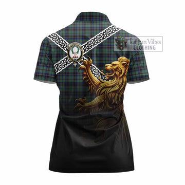 Stephenson (Stevenson) Crest Tartan Women's Polo Shirt with Golden Lion Emblem Celtic Style - Tartan Vibes Clothing