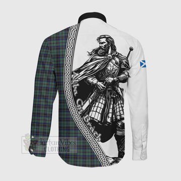 Stephenson (Stevenson) Tartan Clan Crest Long Sleeve Button Shirt with Highlander Warrior Celtic Style Men's Shirt - Tartan Vibes Clothing