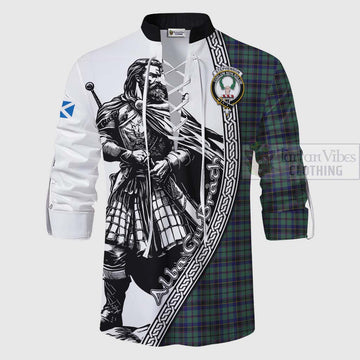Stephenson (Stevenson) Tartan Clan Crest Ghillie Kilt Shirt with Highlander Warrior Celtic Style - Tartan Vibes Clothing