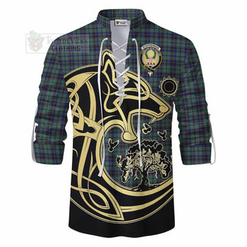 Stephenson (Stevenson) Tartan Ghillie Kilt Shirt with Family Crest Celtic Wolf Style - Tartan Vibes Clothing