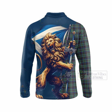 Stephenson (Stevenson) Tartan Family Crest Long Sleeve Polo Shirt with Scottish Majestic Lion - Tartan Vibes Clothing