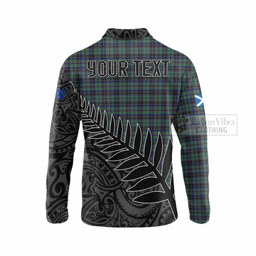 Tartan Vibes Clothing Stephenson (Stevenson) Crest Tartan Long Sleeve Polo Shirt with New Zealand Silver Fern Half Style