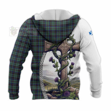 Stephenson (Stevenson) Tartan Knitted Hoodie with Family Crest and St. Andrew's Cross Accented by Thistle Vines - Tartan Vibes Clothing