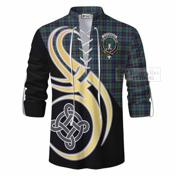 Stephenson (Stevenson) Tartan Ghillie Kilt Shirt with Family Crest and Celtic Symbol Style - Tartan Vibes Clothing