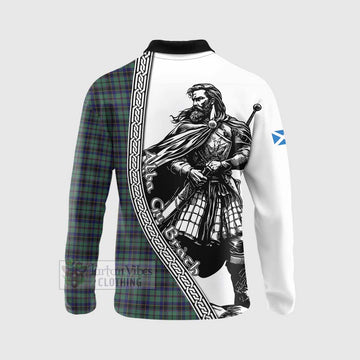 Stephenson (Stevenson) Tartan Clan Crest Long Sleeve Polo Shirt with Highlander Warrior Celtic Style - Tartan Vibes Clothing
