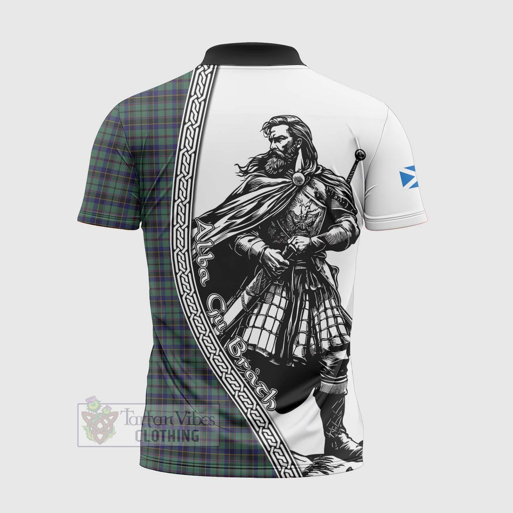 Stephenson (Stevenson) Tartan Clan Crest Zipper Polo Shirt with Highlander Warrior Celtic Style - Tartan Vibes Clothing