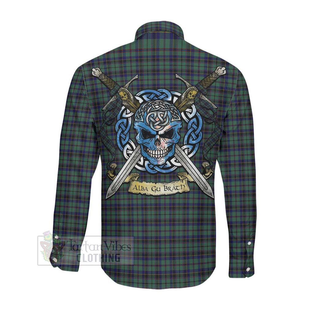 Stephenson (Stevenson) Tartan Long Sleeve Button Shirt with Family Crest Celtic Skull Style Men's Shirt - Tartan Vibes Clothing