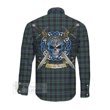Stephenson (Stevenson) Tartan Long Sleeve Button Shirt with Family Crest Celtic Skull Style Men's Shirt - Tartan Vibes Clothing