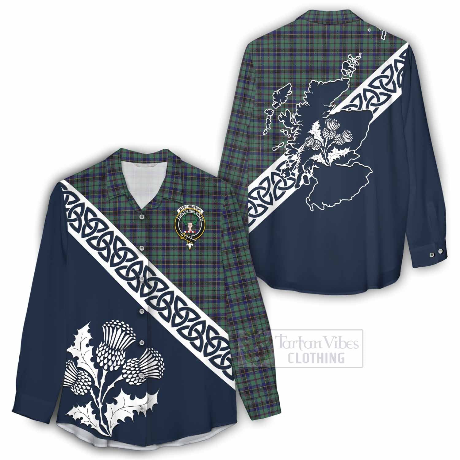 Stephenson (Stevenson) Tartan Women's Casual Shirt Featuring Thistle and Scotland Map - Tartan Vibes Clothing