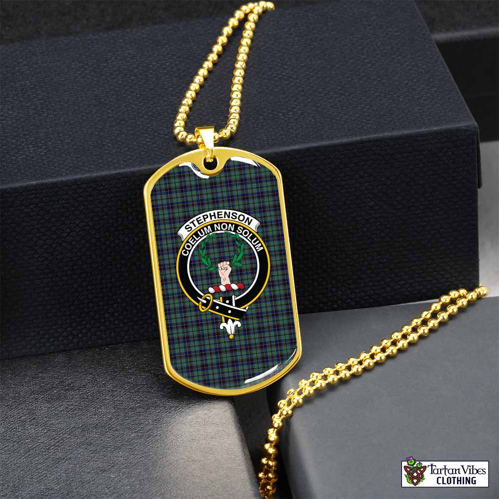 Stephenson (Stevenson) Tartan Dog Tag Necklace with Family Crest Gold No - Tartan Vibes Clothing