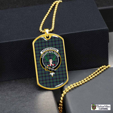 Tartan Vibes Clothing Stephenson (Stevenson) Tartan Dog Tag Necklace with Family Crest