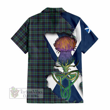 Tartan Vibes Clothing Stephenson (Stevenson) Tartan Family Crest Short Sleeve Button Shirt Scottish Thistle Celtic Inspired