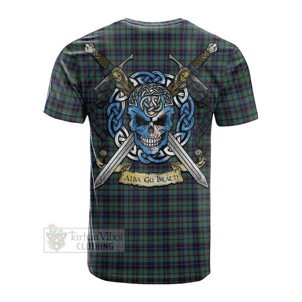 Tartan Vibes Clothing Stephenson (Stevenson) Tartan Cotton T-shirt with Family Crest Celtic Skull Style