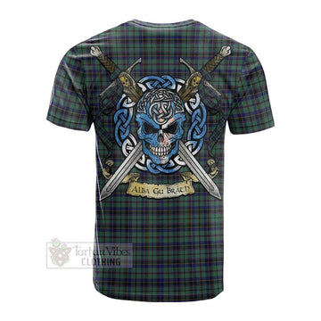 Tartan Vibes Clothing Stephenson (Stevenson) Tartan Cotton T-shirt with Family Crest Celtic Skull Style