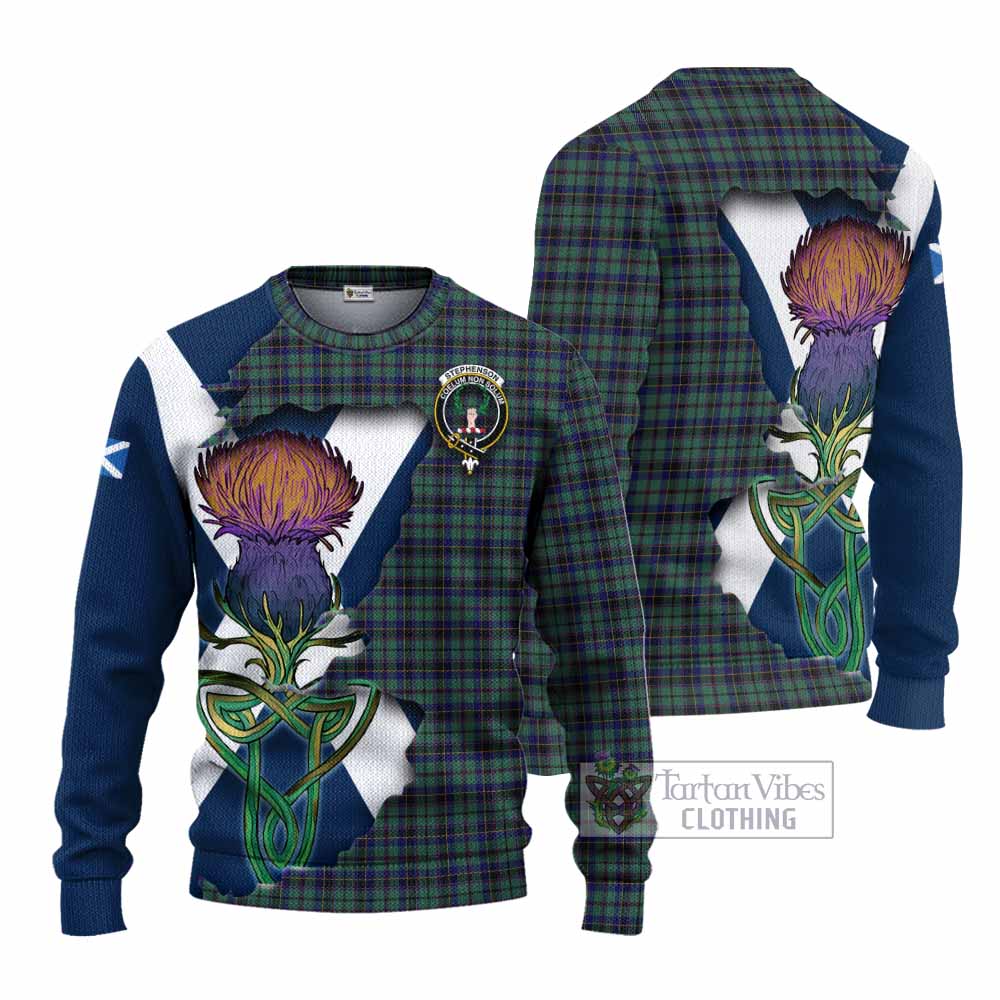Tartan Vibes Clothing Stephenson (Stevenson) Tartan Family Crest Knitted Sweater Scottish Thistle Celtic Inspired