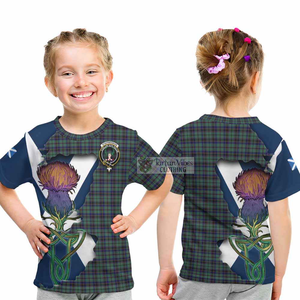 Tartan Vibes Clothing Stephenson (Stevenson) Tartan Family Crest Kid T-Shirt Scottish Thistle Celtic Inspired