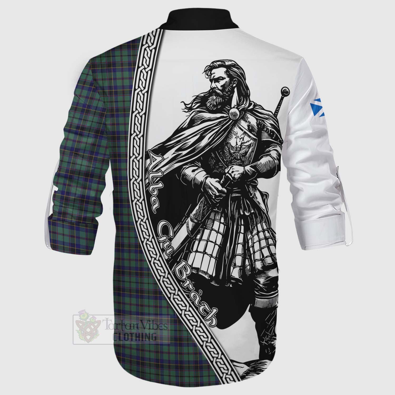 Stephenson (Stevenson) Tartan Clan Crest Ghillie Kilt Shirt with Highlander Warrior Celtic Style - Tartan Vibes Clothing