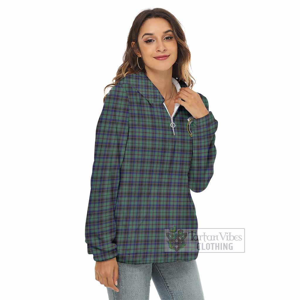 Tartan Vibes Clothing Stephenson (Stevenson) Tartan Crest Women's Borg  Half Zip Fleece Hoodie