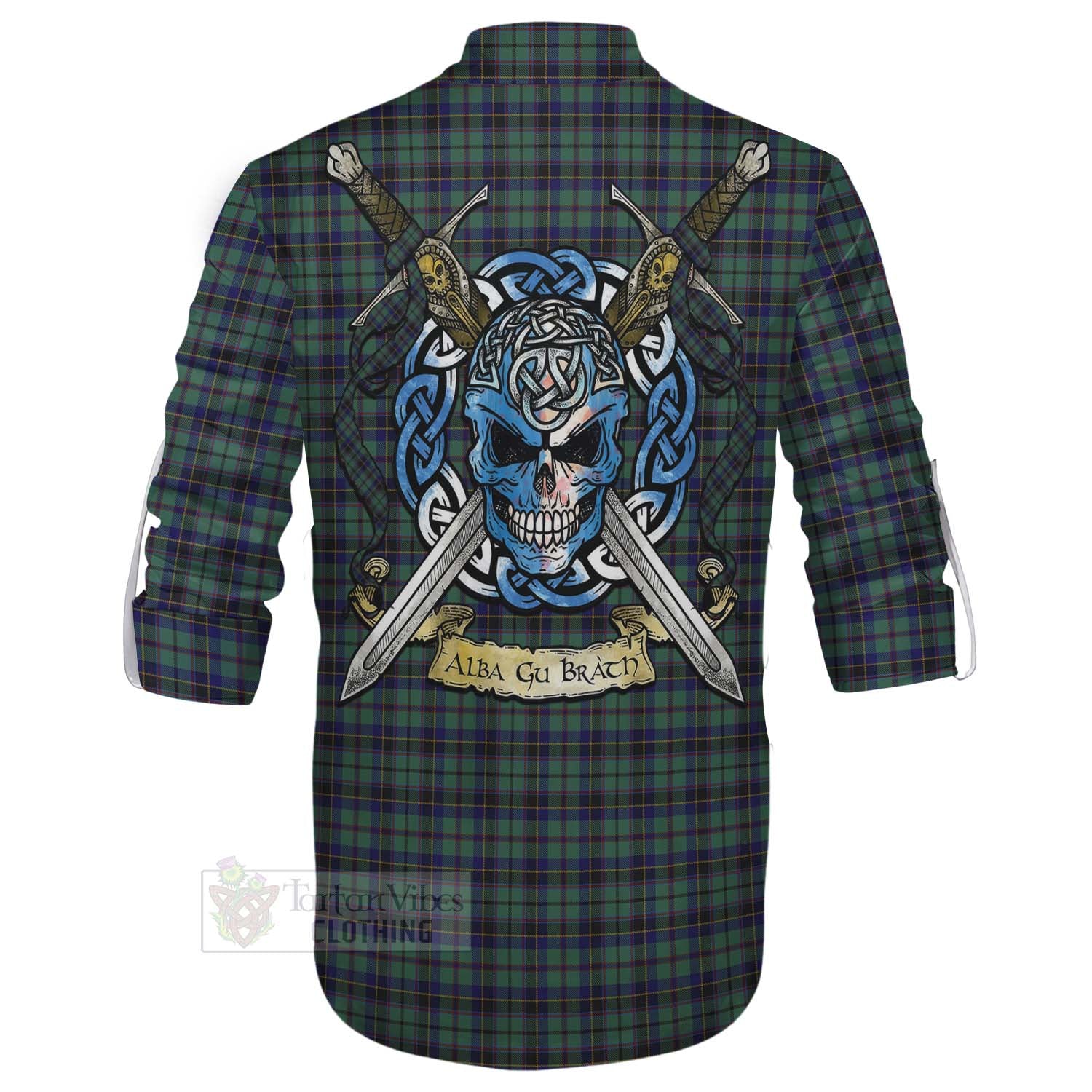 Stephenson (Stevenson) Tartan Ghillie Kilt Shirt with Family Crest Celtic Skull Style - Tartan Vibes Clothing